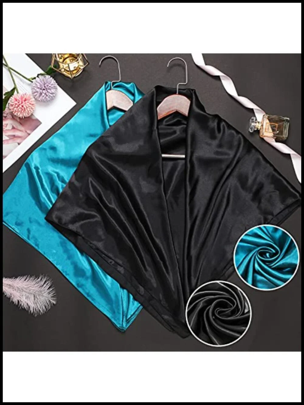 Silky Satin Scarf 2 Pack Large Square Neck Scarf for Women Hair Wrapping